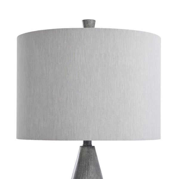 31 in. Faux Wood Poly Resin Gray Finished Lamp Body Base Indoor Table Lamp with Fabric Shade