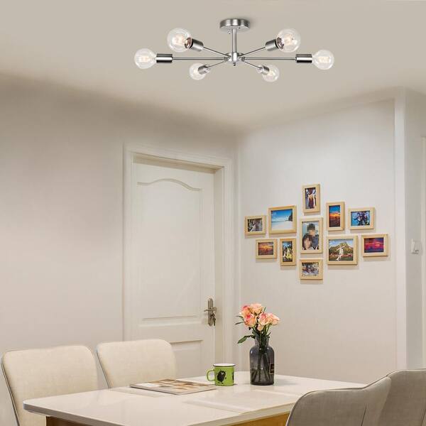 Gallman 23.62 in. 6-Light Nickle Mid-Century Pendant Ceiling Light Sputnik Semi-Flush Mount