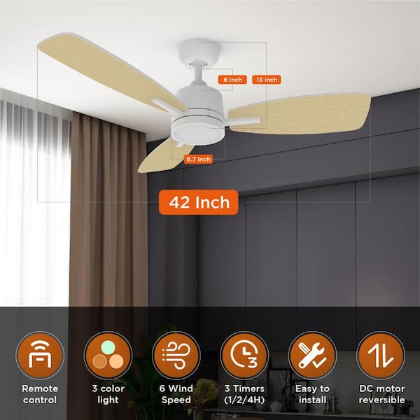 S3 Series 42 in. LED Light White & Ceiling Fan with Remote, Reversible Quiet DC Motor for Bedroom Dining Living Room