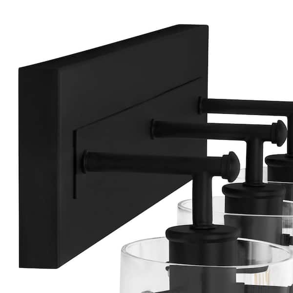 Regan 21 in. 3-Light Matte Black Bathroom Vanity Light with Clear Glass Shades