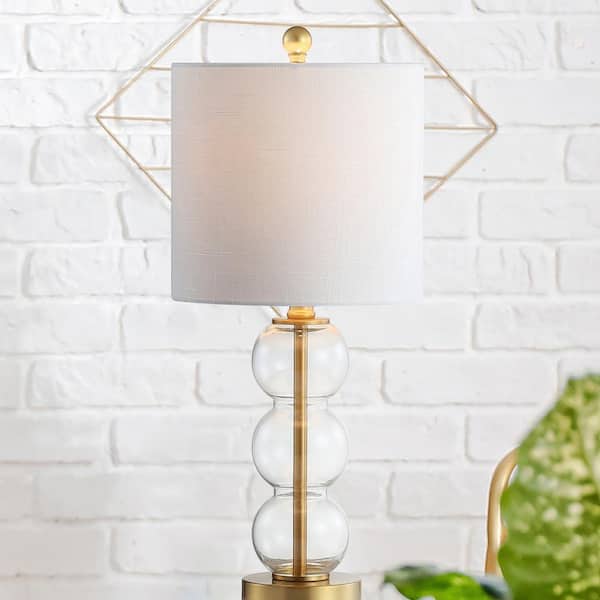 February 21 in. Clear/Brass Gold Glass/Metal LED Table Lamp