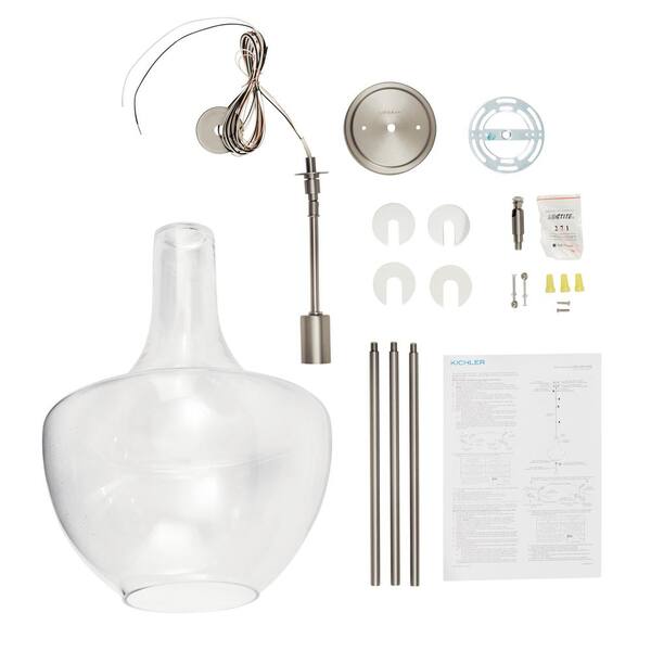 Everly 19.75 in. 1-Light Brushed Nickel Transitional Shaded Kitchen Bell Pendant Hanging Light with Clear Seeded Glass