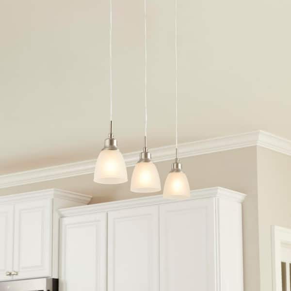 Riverbrook 1-Light Brushed Nickel Mini Pendant with Frosted White Glass Shade (3-Pack)