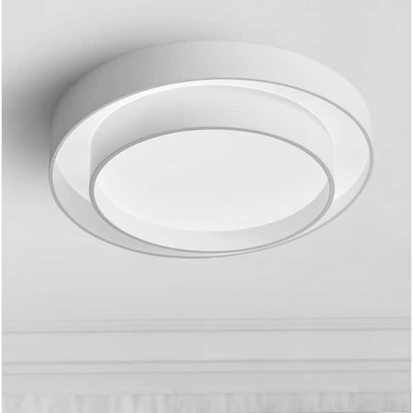 23.6 in. 1-Light White Smart Creative Design Drum 44-Watt LED Flush Mount Ceiling Lighting