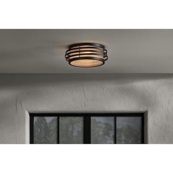 Clancy 2-Light Textured Matte Black Damp-Rated Outdoor Flush Mount Ceiling Light