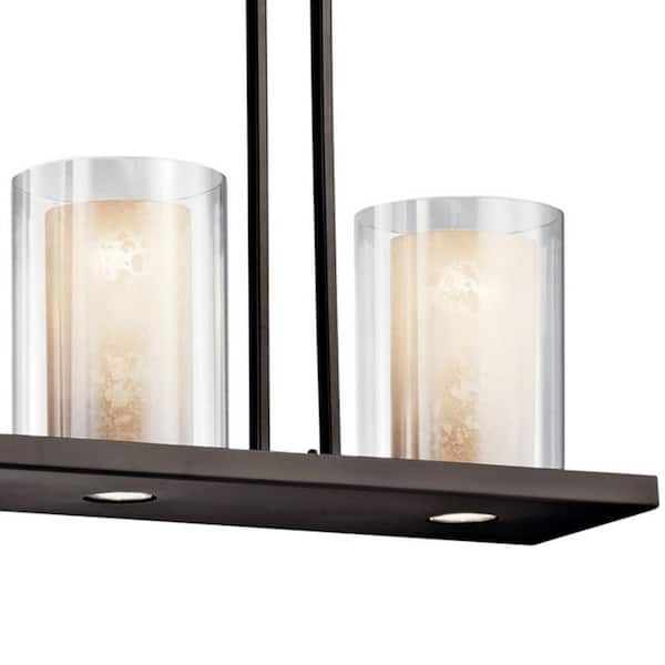 Triad 31.25 in. 6-Light Olde Bronze Contemporary Shaded Linear Chandelier for Dining Room