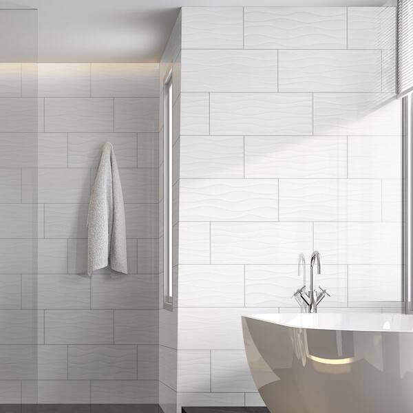 Wavy White 12 in. x 24 in. Glossy Ceramic Wall Tile (16 sq. ft./Case)