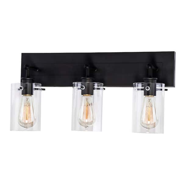 Regan 21 in. 3-Light Espresso Bronze Bathroom Vanity Light with Clear Glass Shades