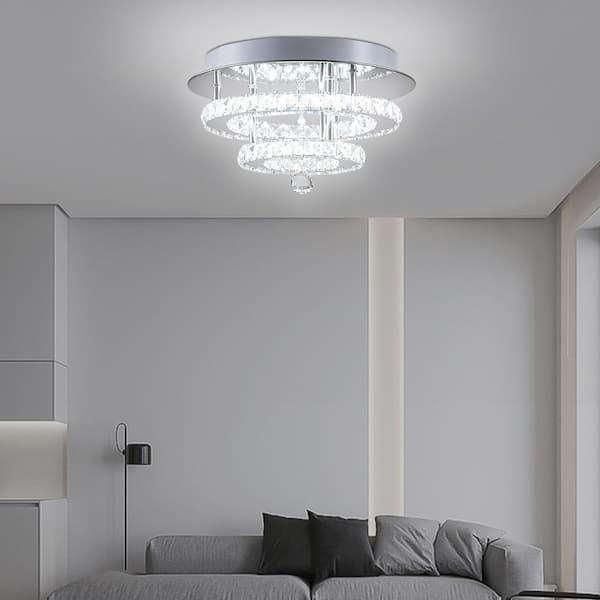 11.81 in. 1-Light Modern Crystal Silver Integrated LED Flush Mount Ceiling Light