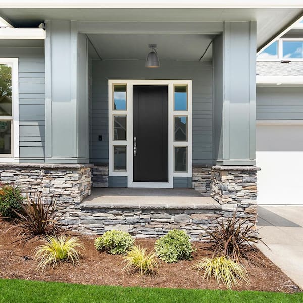 Rue 9.5 in. 1-Light Black Modern Outdoor Semi Flush Mount Light with Dark Sky Metal Shade