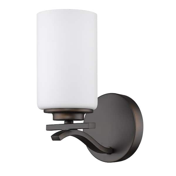 Poydras 1-Light Oil-Rubbed Bronze Sconce with Etched Glass Shade