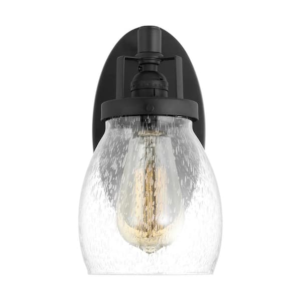 Belton 5.375 in. 1-Light Midnight Black Wall Sconce With Clear Seeded Glass Shade