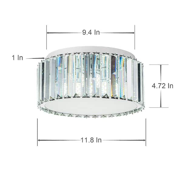 12 in. Modern 5-Light Round Silver Crystal Flush Mount Chandelier Wide
