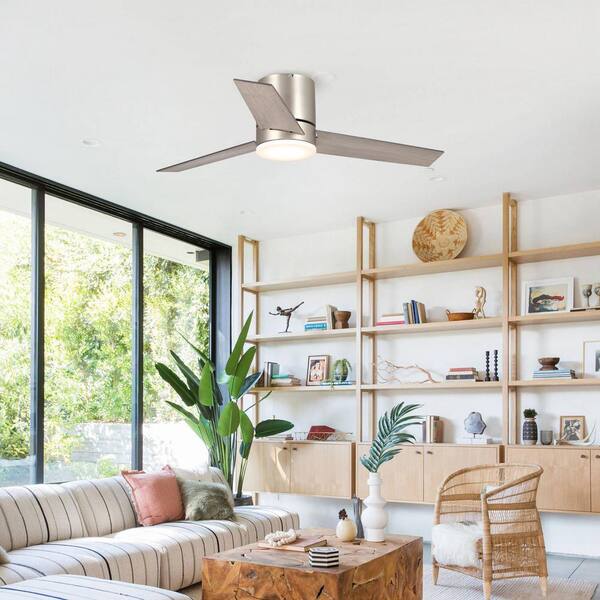 Darosa 48 in. LED Nickel 3-Blade Flush Mount Ceiling Fan with Remote Control and Light