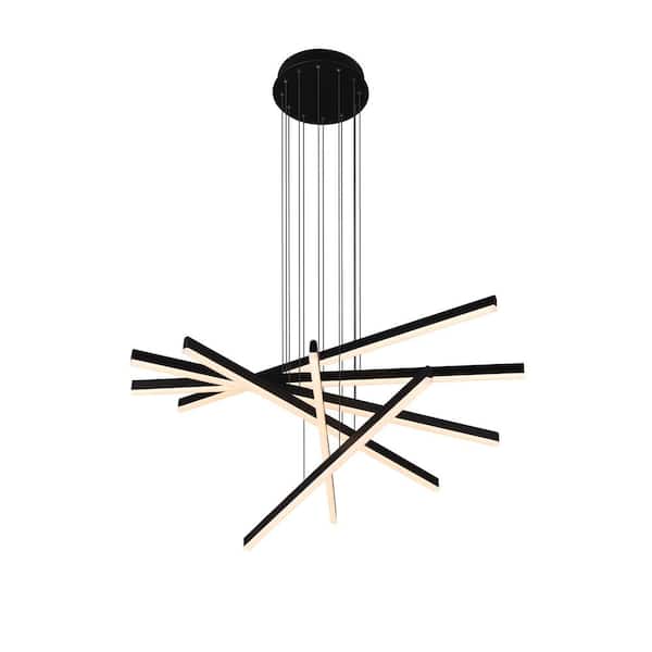 Sirius 93.88-Watt ETL Certified Integrated LED Height Adjustable Black Pendant with 6 LED Planks 32 in. Long