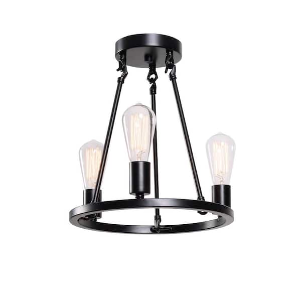 Stratton 14 in. 3-Light Black Semi-Flush Mount