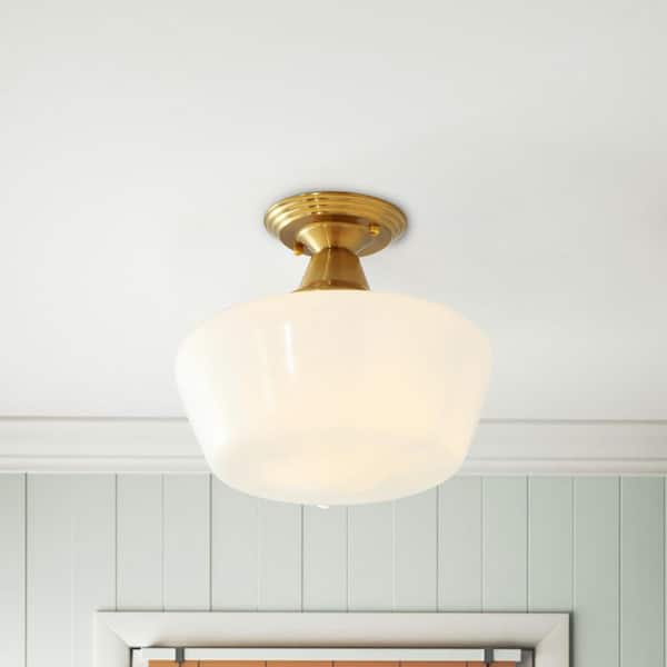 Modern 1-Light Simple Dome Semi Flush Mount Farmhouse Ceiling Ceiling lighting with Clear Glass Shade