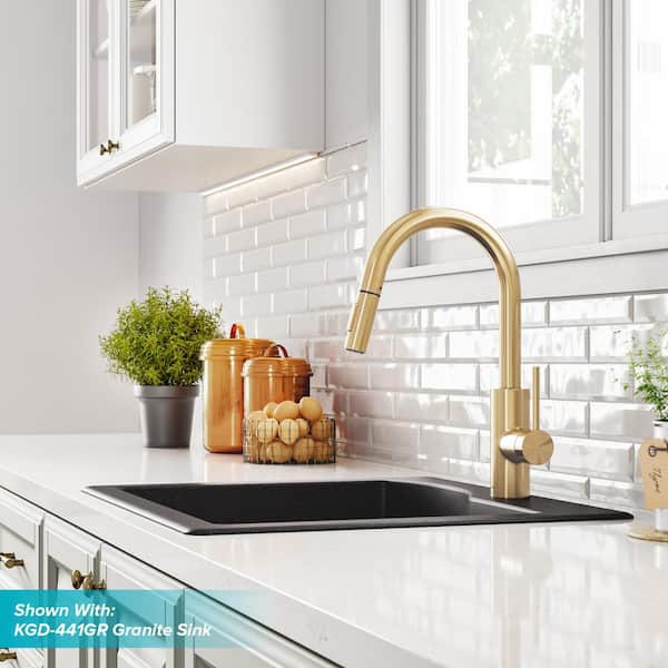 Oletto Single-Handle Pull-Down Kitchen Faucet with Dual-Function Sprayer in Brushed Brass