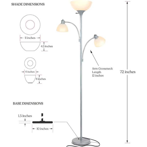 Sky Dome Double 72 in. Silver LED Torchiere Floor Lamp with 2 Adjustable Arms