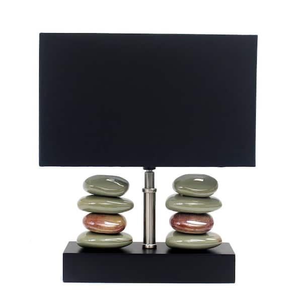 Monterey 14.5 in. Rectangular Dual Stacked Stone Ceramic Table Lamp with Black Shade