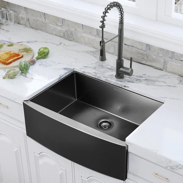 Gunmetal Black Stainless Steel 30 in. 18-Gauge Single Bowl Farmhouse Apron Kitchen Sink