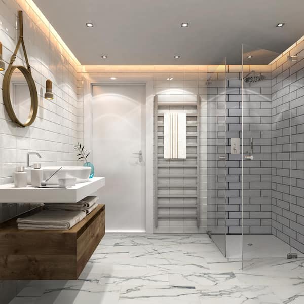 Ice Bevel 4 in. x 12 in. Solid Glossy Glass Subway Wall Tile (0.3 sq. ft. / Each)