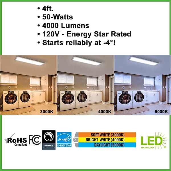 48 in. x 12 in. Low Profile Selectable LED Flush Mount Ceiling Flat Panel Brushed Nickel Rectangle 4000 Lumens Dimmable