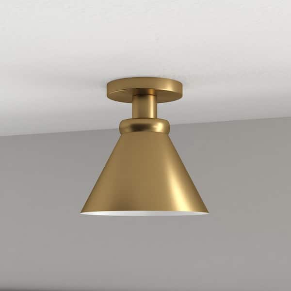 Zeno 8.63 in. Brushed Brass Semi Flush Mount with Metal Shade