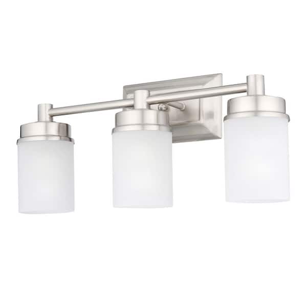 Cade 20.25 in. 3-Light Brushed Nickel Bathroom Vanity Light Fixture with Frosted Glass Shades