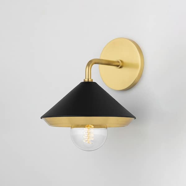 Marnie 1-Light Aged Brass Wall Sconce with Black Shade