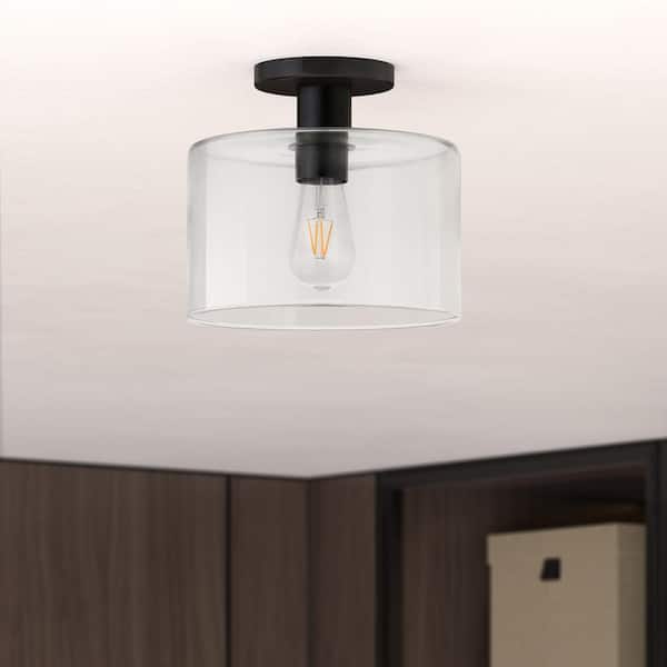 Henri 10 in. Matte Black Semi-Flush Mount with Clear Glass Shade