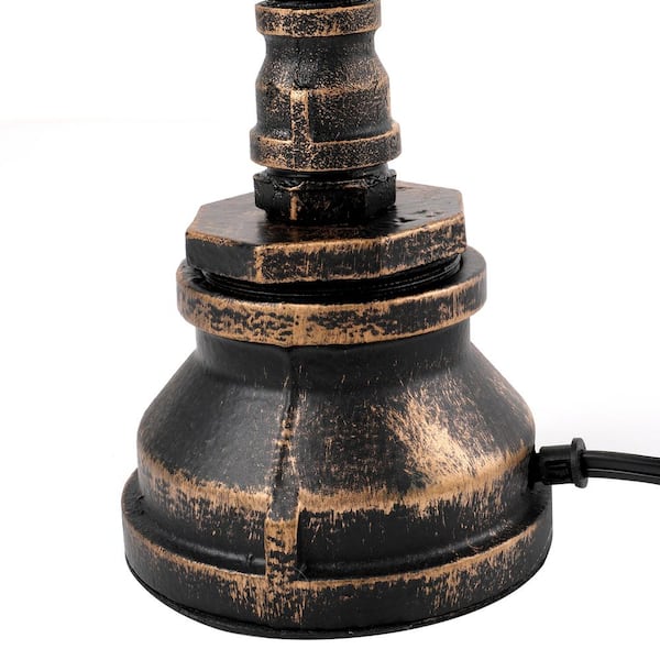 17 .3 in. H. Antique Brass Steampunk Industrial Retro Metal Water Pipe Table Lamp with Clock Style