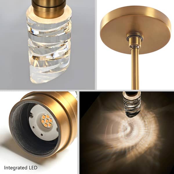 75-Watt Integrated LED Brushed Brass Pendant Light with K9 Crystal