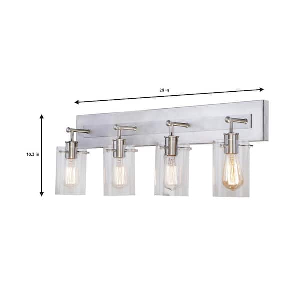 Regan 29.13 in. 4-Light Brushed Nickel Bathroom Vanity Light with Clear Glass Shades