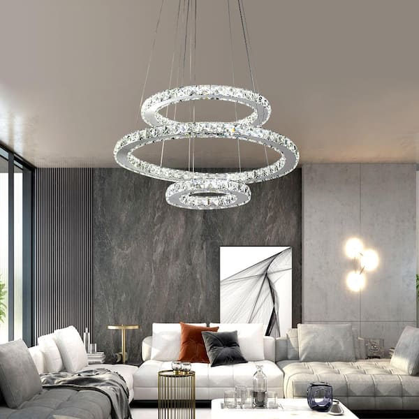 Jefferson 3-Light Chrome Integrated LED Unique Tiered Chandelier with Crystal Accents