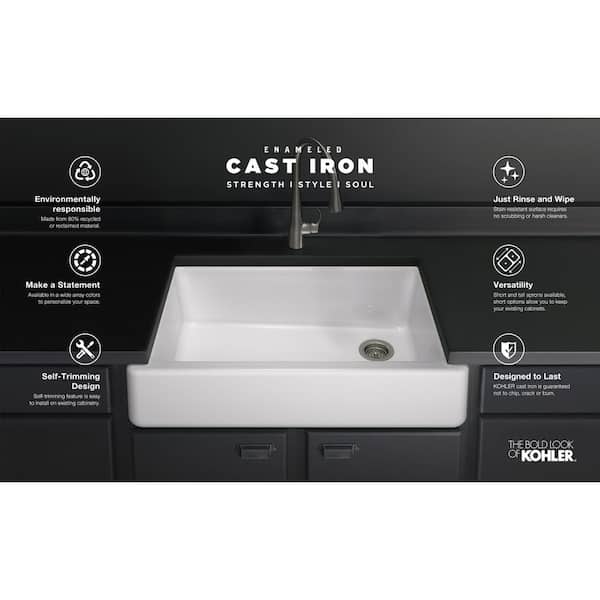 Whitehaven Farmhouse Apron Front Cast Iron Self-Trimming 36 in. Single Basin Kitchen Sink in White with Basin Racks