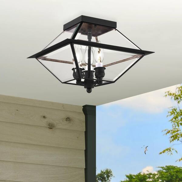 Westover 3 Light Black Outdoor Flush Mount Light