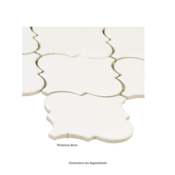 Whisper White Arabesque 10-1/2 in. x 15-1/2 in. x 8 mm Glossy Ceramic Mesh-Mounted Mosaic Wall Tile (11.7 sq. ft. /case)