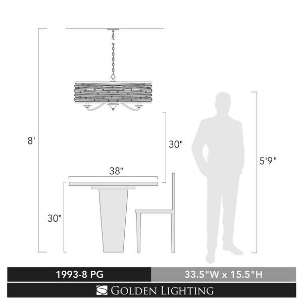 Joia 8-Light Peruvian Gold Chandelier Light with Sheer Filigree Mist Shade