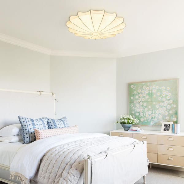 Kateo 24 in. 3-Light White Semi-Flush Mount Ceiling Light With Silk Shade