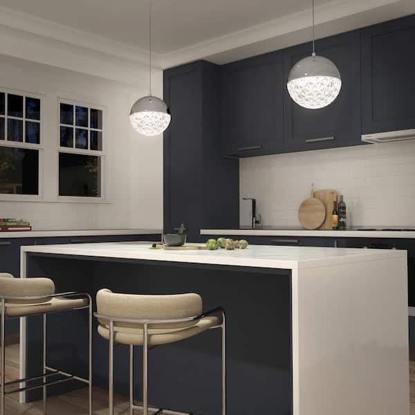 Carat Ball 15-Watt 1 Light Chrome Modern 5 CCT Integrated LED Mini Pendant Light Fixture for Kitchen Island