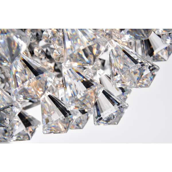 Alyvia 15 in. 4-Light Chrome Glam Semi-Flush Mount with Beaded Drum Shade and Hanging Crystals