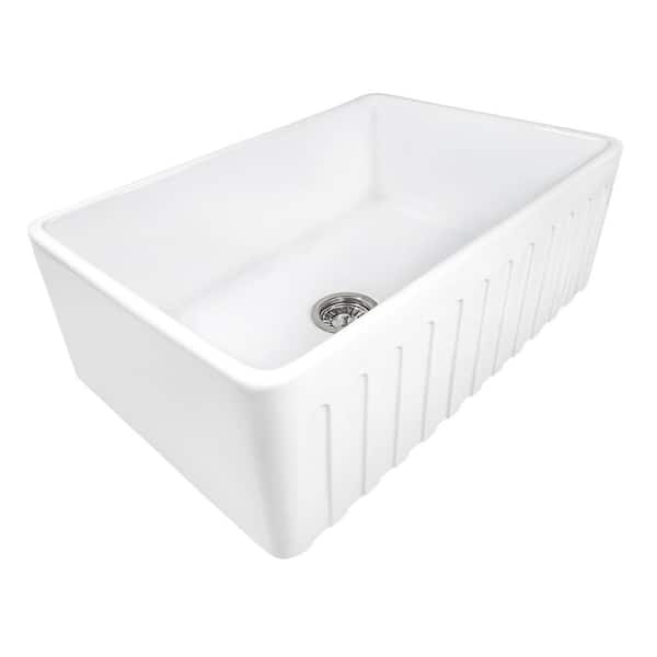 30 in. x 20 in. Fireclay Reversible Farmhouse Apron-Front Single Bowl Kitchen Sink in White