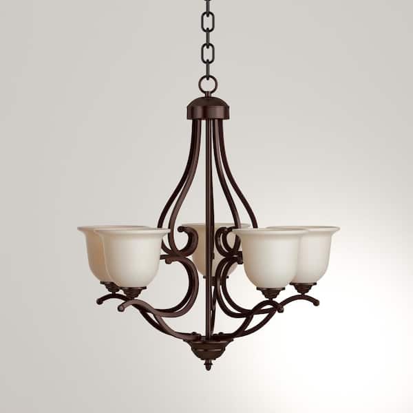 5-Light Rubbed Bronze Chandelier with Turinian Scavo Glass
