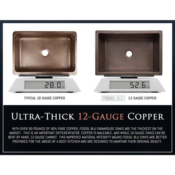Luxury Dark Patina 12-Gauge Copper 33 in. Single Bowl Farmhouse Apron Kitchen Sink with Accs and Flat Front