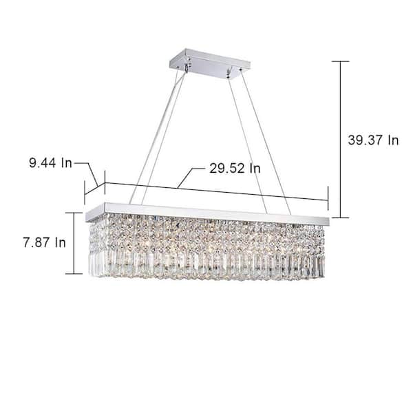 5-Light Rectangle Chrome Chandelier with K9 Crystals