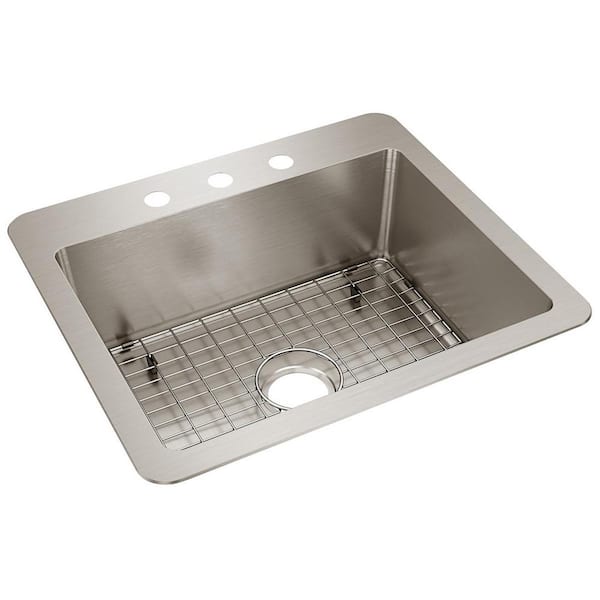Avenue 25 in. Drop in/Undermount Single Bowl 18 Gauge Stainless Steel Kitchen Sink with Bottom Grids