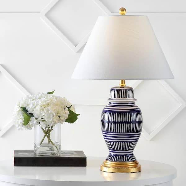 Reed 27 in. Navy Ceramic/Iron Modern Coastal LED Table Lamp