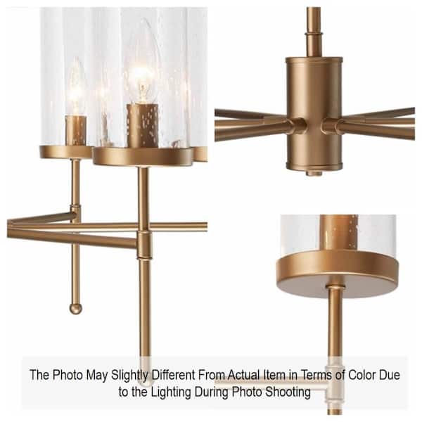 Modern Satin Gold Island Chandelier 6-Light Transitional Candlestick Linear Chandelier with Seeded Glass Shades