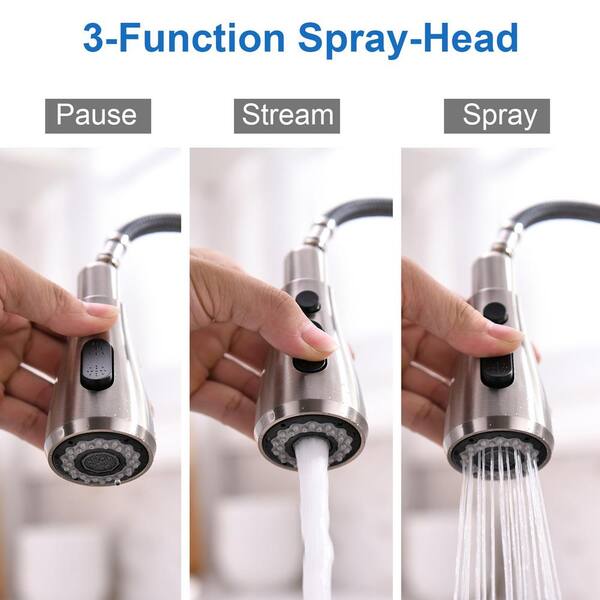 Modern Single-Handle Pull-Down Sprayer Kitchen Faucet with Lead-free in Stainless Steel Brushed Nickel Silver